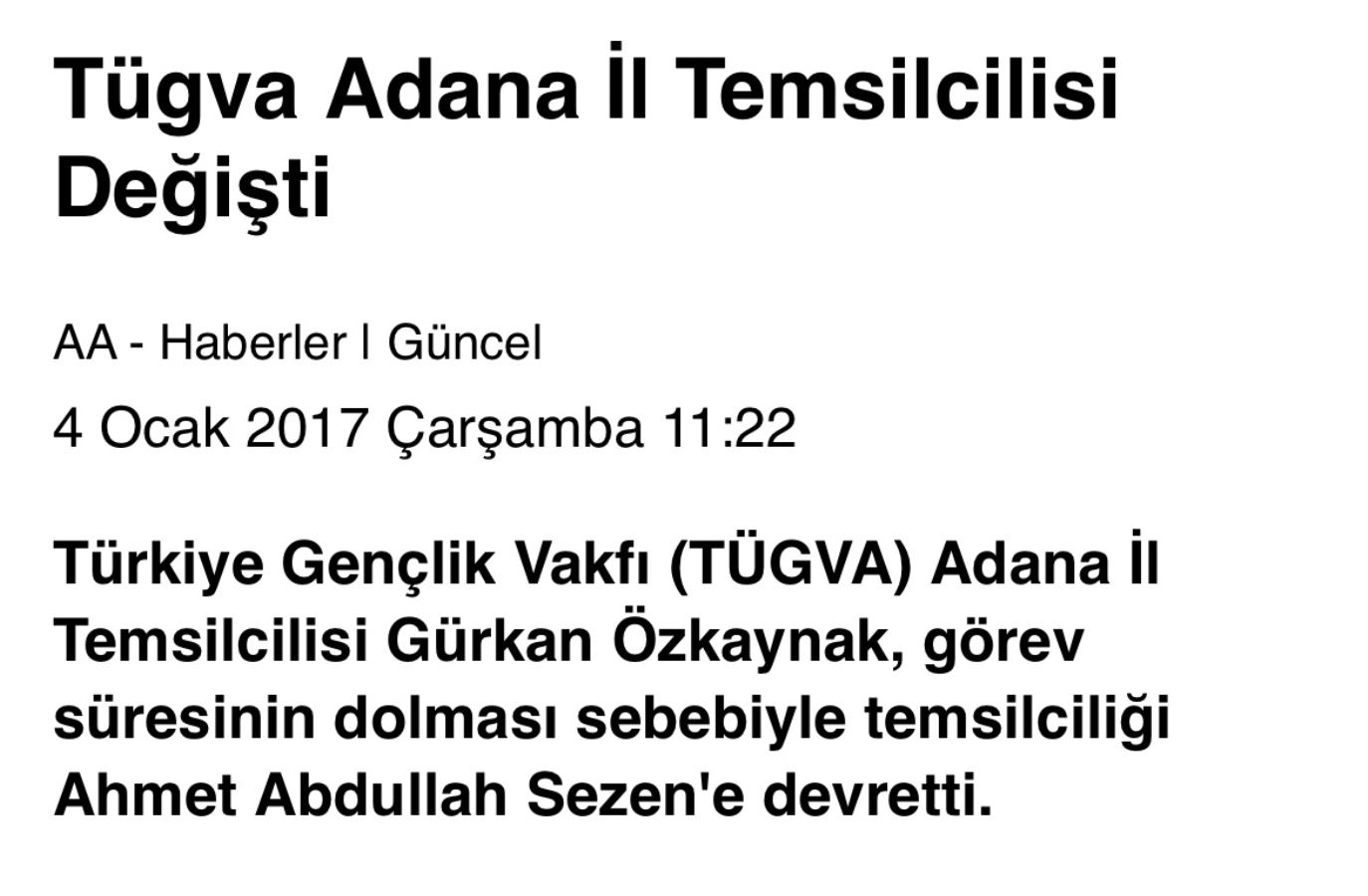 Yolu TÜGVA Adana İl Temsilciliği'nden geçen kadroyu kapmış