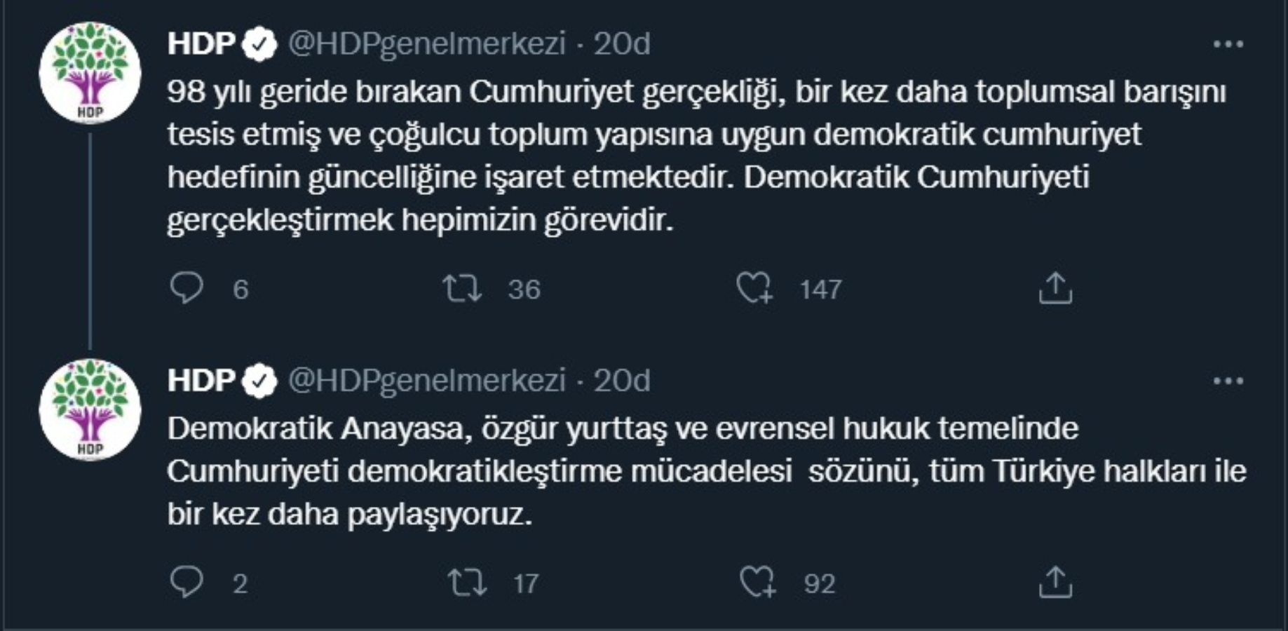 HDP'den 'Cumhuriyet' mesajı