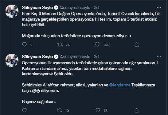 Son dakika | Bakan Soylu duyurdu: Tunceli'de bir asker şehit