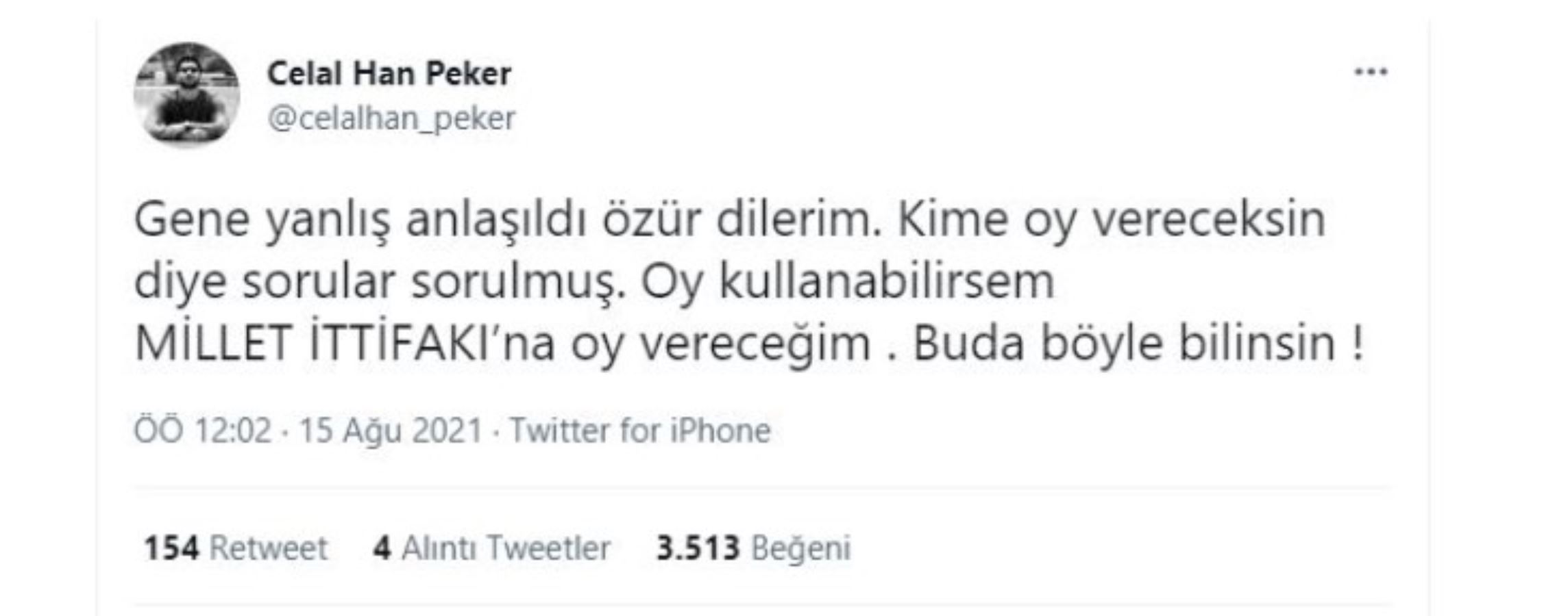 Sedat Peker'in oğlu hangi ittifaka oy vereceğini açıkladı