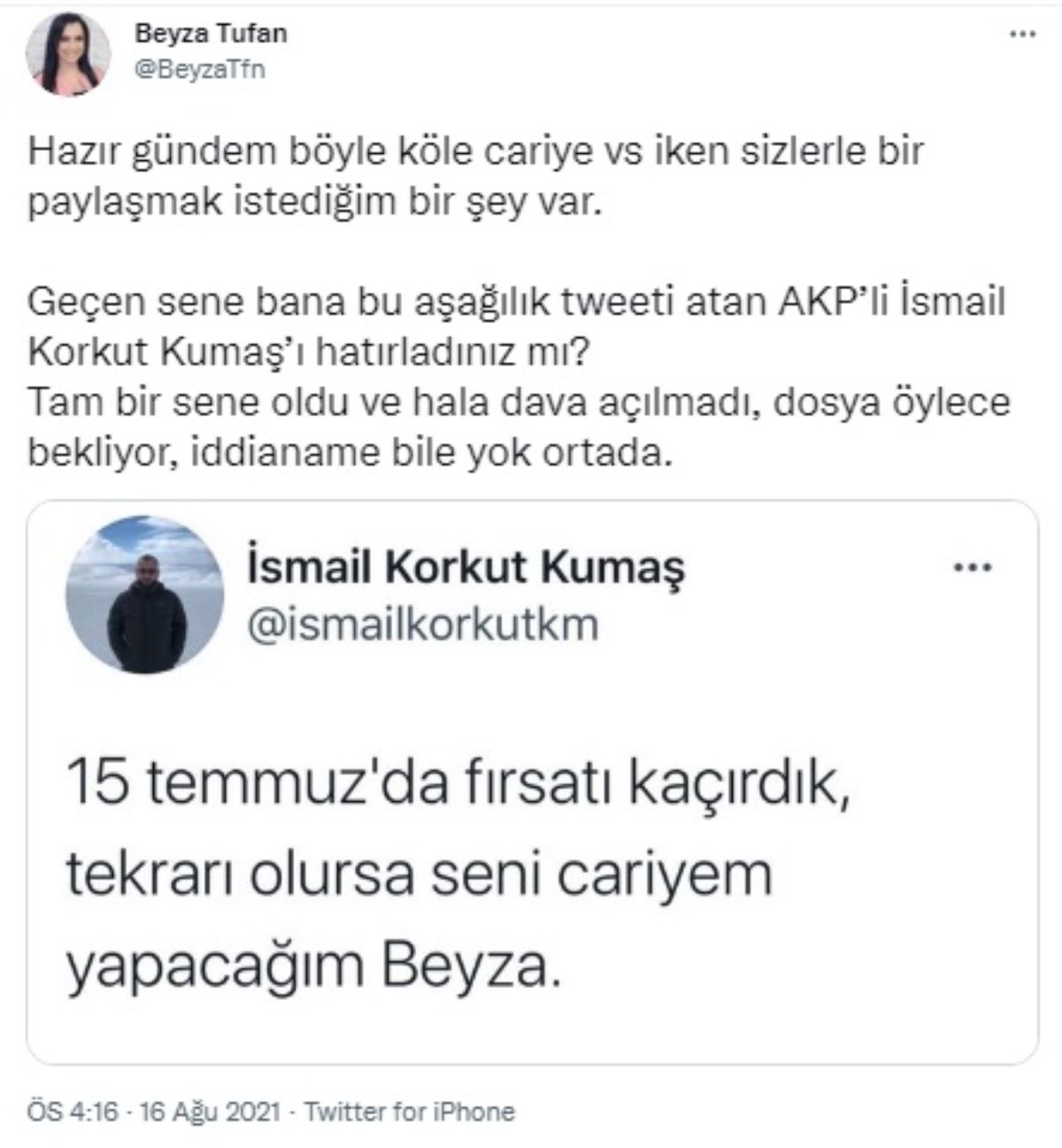 Beyza Tufan'ı cinsel saldırıyla tehdit etmişti: Hakkında dava dahi açılmadı