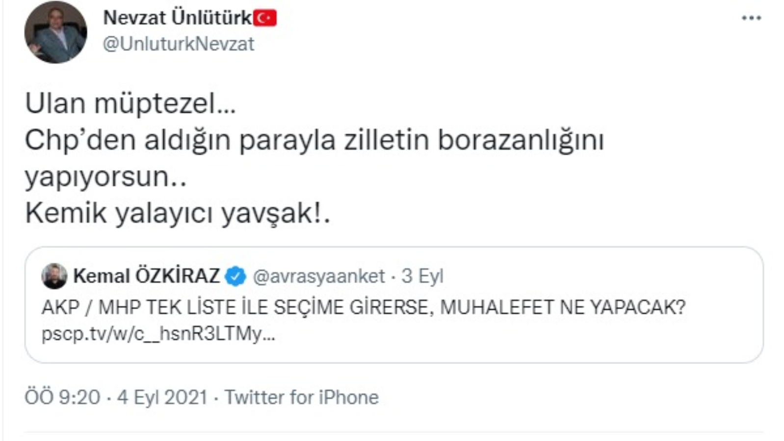 MHP'li Nevzat Ünlütürk'ten Kemal Özkiraz'a hakaret ve küfür