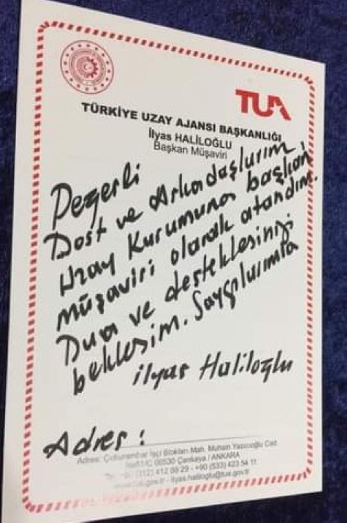 Sebze Üretim Tekniği Bölümü mezunu Haliloğlu, Uzay Ajansı Başkanlık Müşaviri oldu