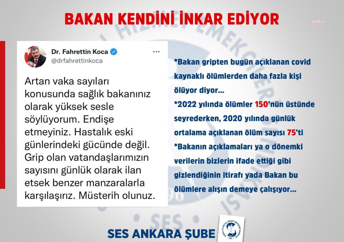 SES Ankara Şubesi'nden Bakan Koca'ya tepki: "Bakan 'bu ölümlere alışın' demeye çalışıyor"