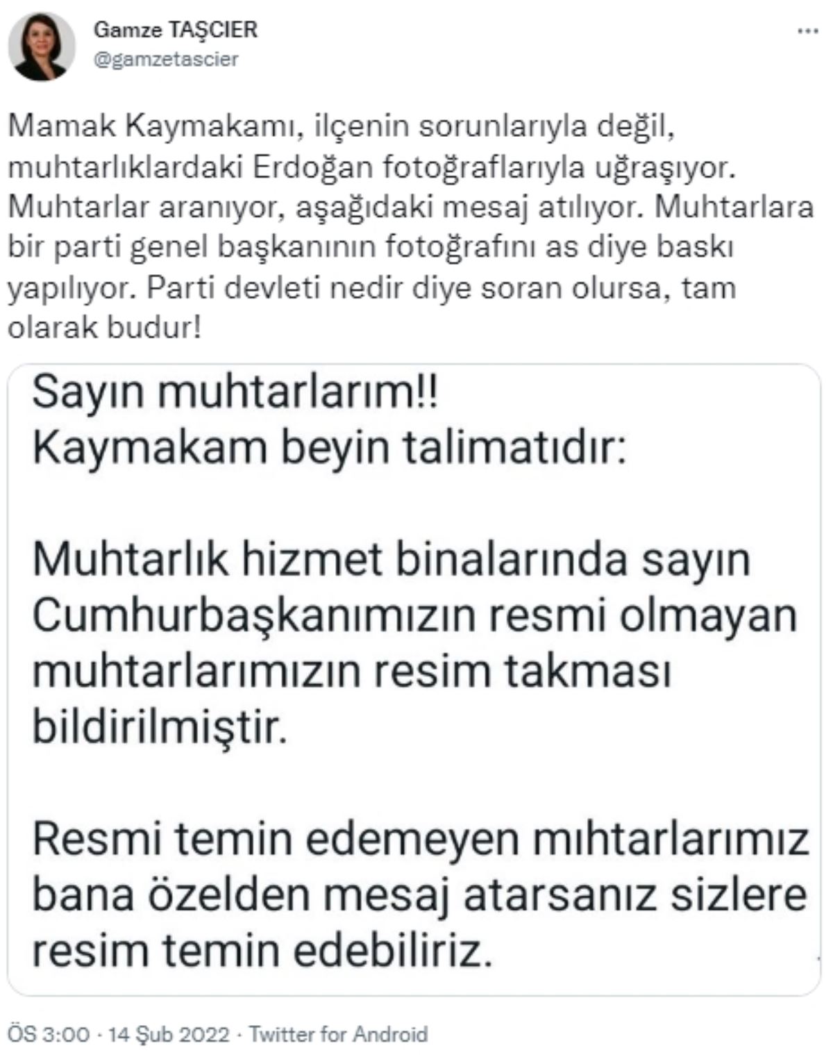 Muhtarlıklara gönderilen 'Erdoğan' mesajını paylaştı: "Kaymakam beyin talimatıdır..."