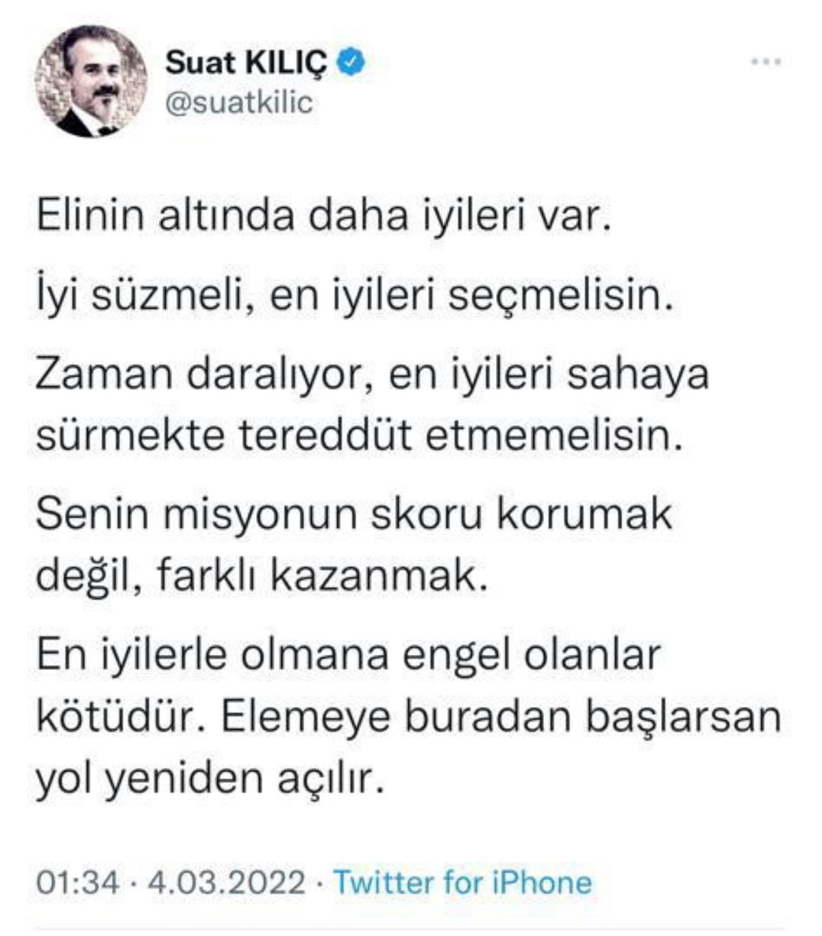 Eski Bakan Suat Kılıç’tan Erdoğan'a 'seçim' göndermesi: Paylaşımını kısa sürede sildi