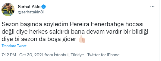 Fenerbahçe'nin eski futbolcusu Serhat Akın'dan Pereira'ya eleştiri