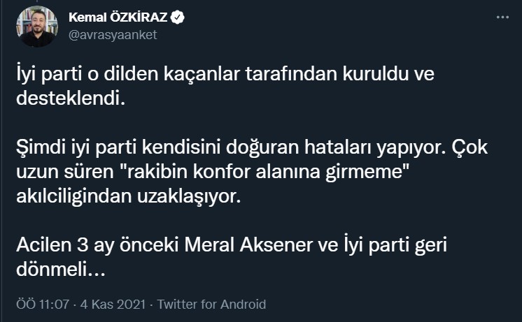 Anket şirketi başkanından İYİ Parti’ye kötü haber: Acilen geri dönmeli