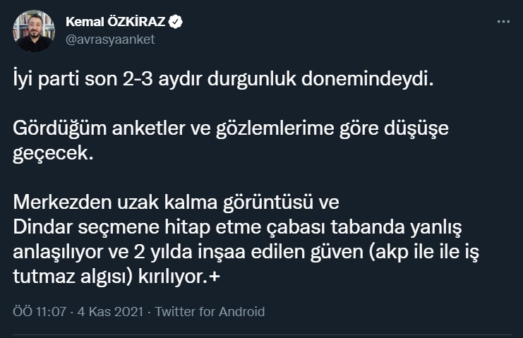 Anket şirketi başkanından İYİ Parti’ye kötü haber: Acilen geri dönmeli