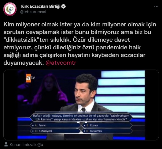 Kim Milyoner Olmak İster'de sorulan soru eczacıları ayağa kaldırdı