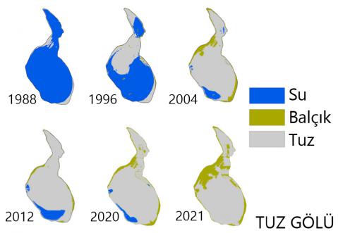 Tuz Gölü'ndeki kuraklığın çarpıcı boyutu uydu görüntülerine yansıdı (18.08.2021)