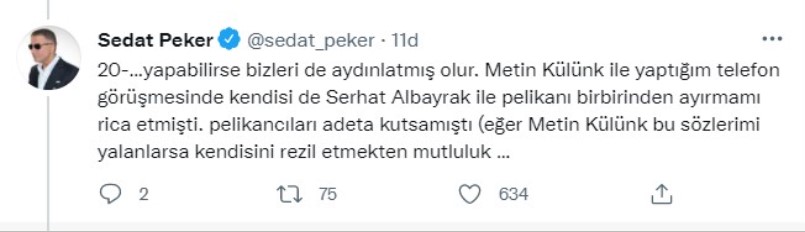 Sedat Peker'den, AKP'li Külünk'e 'Kaseti yayınlarım' tehdidi