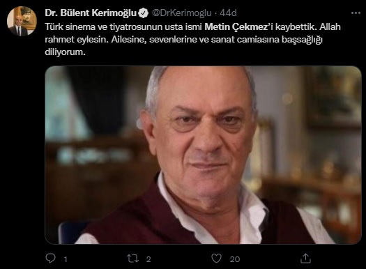 Siyasi ve ünlü isimlerden 'Metin Çekmez'e veda' paylaşımları