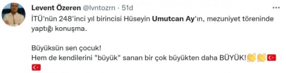 İTÜ Birincisi Hüseyin Umutcan Ay'ın konuşması gündem oldu