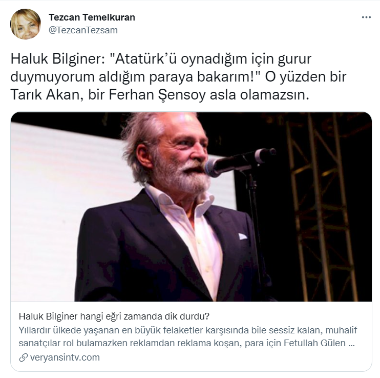 Haluk Bilginer'den Atatürk'le ilgili söylediği iddia edilen yoruma yanıt: "Ben bu lafı nerede söylemişim; yuh artık!"