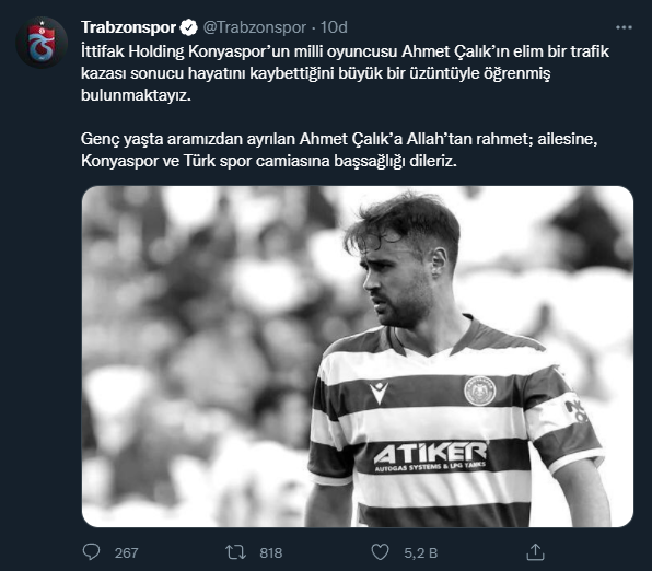 Futbol dünyasından Ahmet Çalık için başsağlığı mesajları