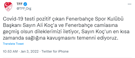 TFF ve kulüplerden Fenerbahçe'ye geçmiş olsun mesajı