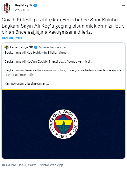 TFF ve kulüplerden Fenerbahçe'ye geçmiş olsun mesajı