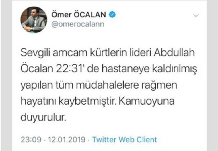 HDP'li vekilin hesabından 'Öcalan öldü' paylaşımı