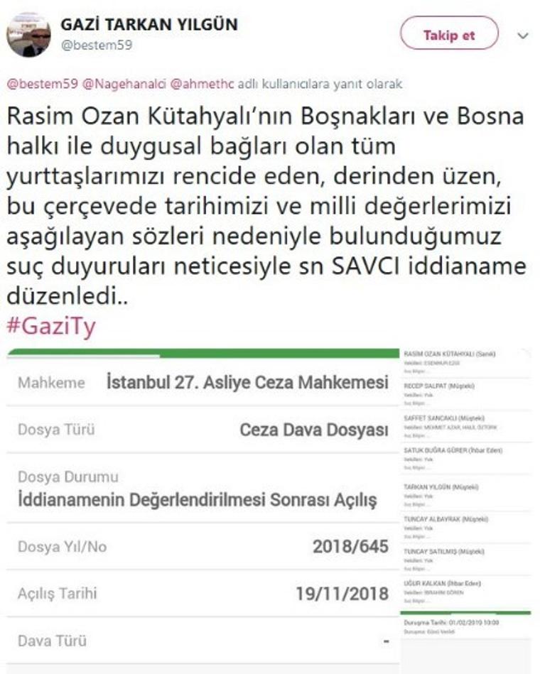 Rasim Ozan Kütahyalı hakim karşısına çıkıyor