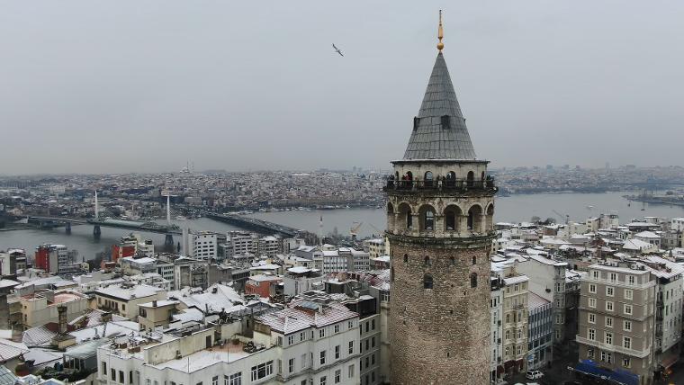 İstanbul’u kaplayan beyaz örtü havadan görüntülendi