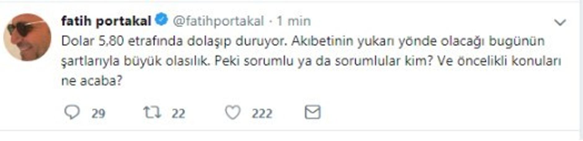 Fatih Portakal'dan 'dolar' tweeti