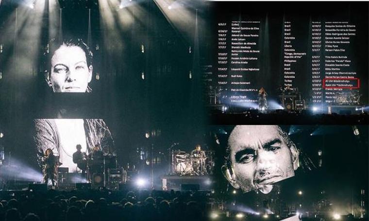 Massive Attack konserinde sahneye yansıtılan aktivistler arasında iki türk çift