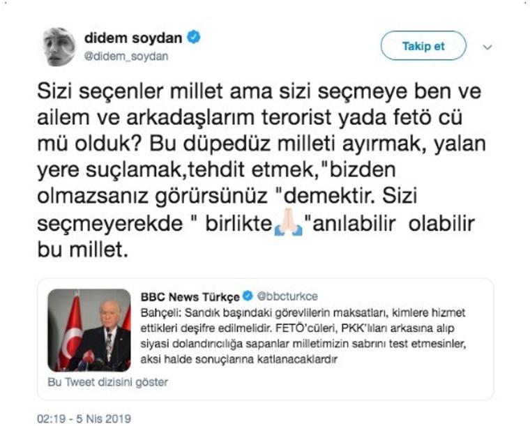 Model Didem Soydan: Sizi seçmeyen ben ve ailem terörist ya da FETÖ'cü mü olduk?