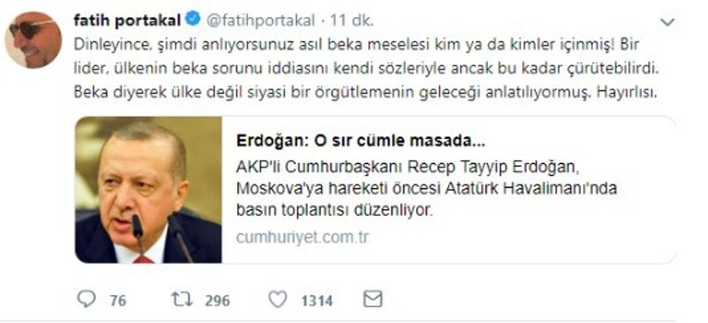 Erdoğan'ı dinleyen Fatih Portakal'dan jet paylaşım