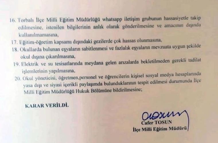 Torbalı Milli Eğitim Müdürlüğü: Sosyal medyada siyasi paylaşım yapan öğretmen ve öğrencileri bildirin