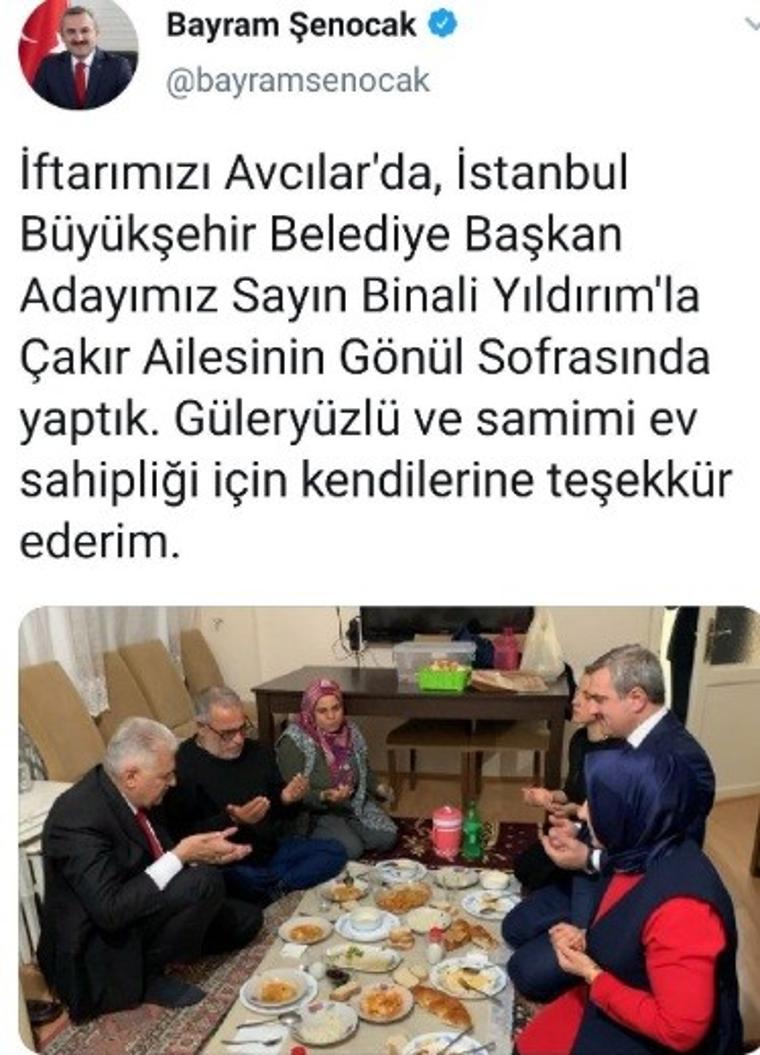 AKP'li Şenocak eleştirilerin ardından Yıldırım'ın 'yer sofrası' fotoğrafını sildi