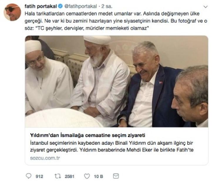 Fatih Portakal'dan Binali Yıldırım'a cemaat tepkisi