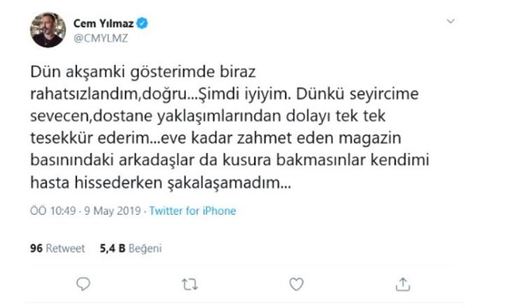 Cem Yılmaz'ı izleyenler şoke oldu! Sahnede birden 'iyi değilim' dedi ve...