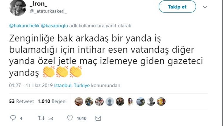 Gazeteci Hakan Çelik’e uçak tepkisi: İşimiz sizin gibilerin zevki için çalışıp vergi ödemek mi?