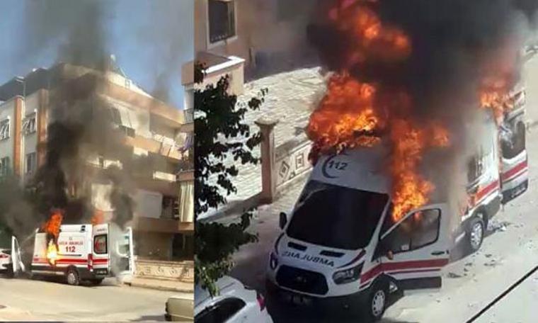 Ambulans alev aldı, sağlık personeli hastayı alevler içinden kurtardı