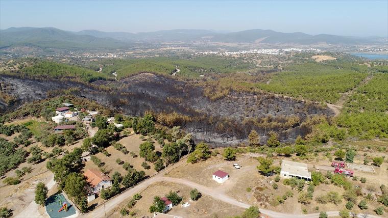 Muğla'da yanan ormanlık alan havadan görüntülendi