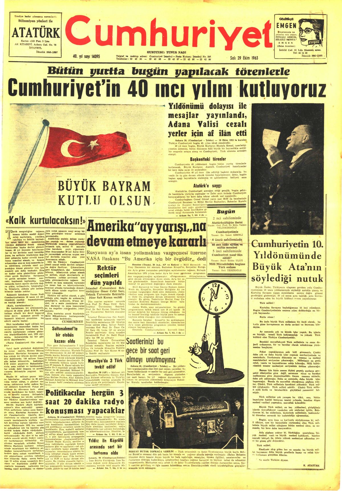 10. yıldan 97. yılına|Cumhuriyet manşetlerinde Cumhuriyet Bayramı coşkusu