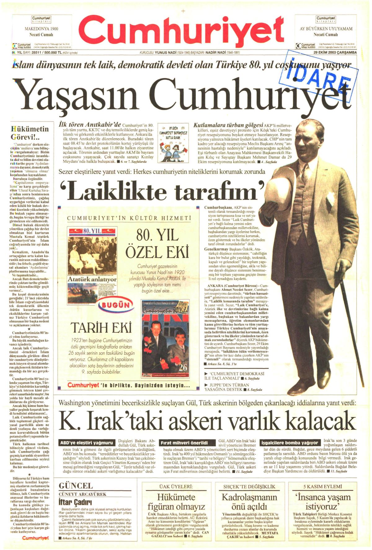 10. yıldan 97. yılına|Cumhuriyet manşetlerinde Cumhuriyet Bayramı coşkusu