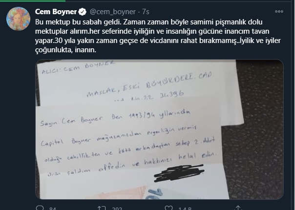 Cem Boyner o mektubu paylaştı!