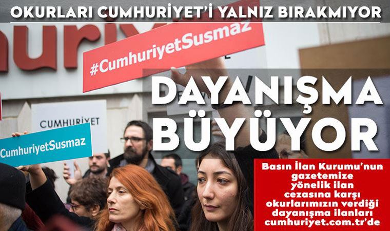 Cumhuriyet Gazetesi dayanışması büyüyor. 11 Aralık 2020 tarihli okur dayanışması ilanları