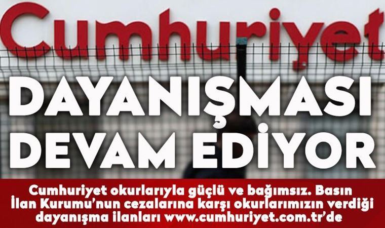 Cumhuriyet Gazetesi dayanışması büyüyor. 19 Aralık 2020 tarihli okur dayanışması ilanları