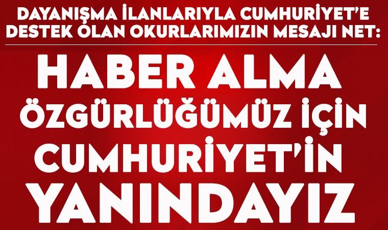 Cumhuriyet Gazetesi dayanışması büyüyor. 23 Aralık 2020 tarihli okur dayanışması ilanları