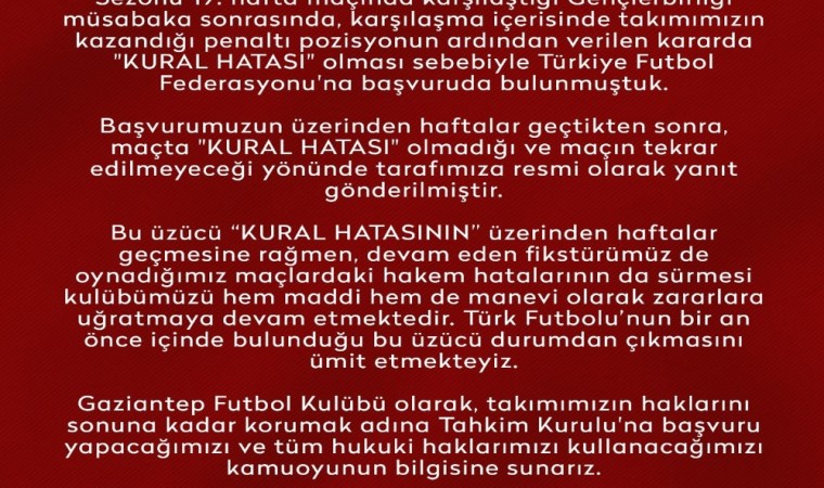 Gaziantep de  TFF’ye öfkeli