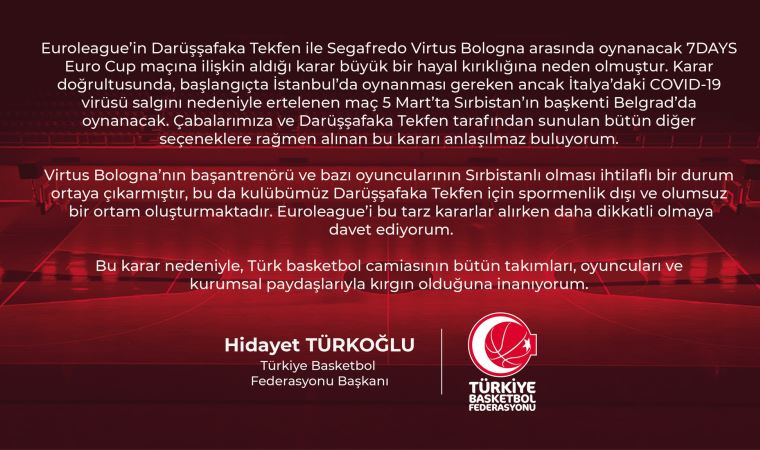 TBF'den Euroleague'e ilk tepki