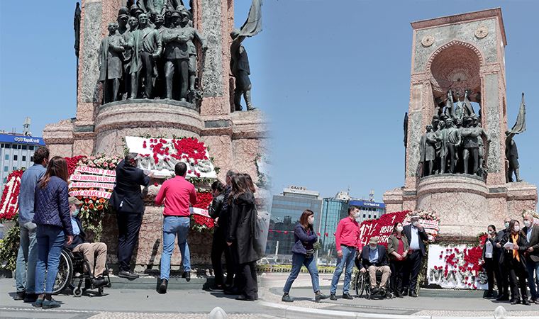 DİSK çelenginin Taksim'e götürülmesi sırasında arbede