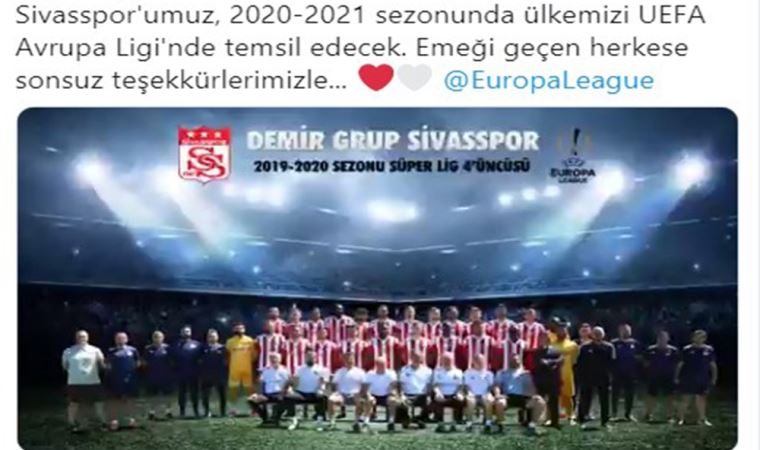 Sivasspor’dan UEFA paylaşımı