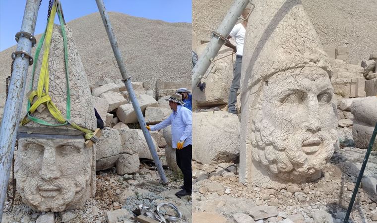 Nemrut Dağı'ndaki 2 bin 60 yıllık heykel devrilmekten kurtarıldı