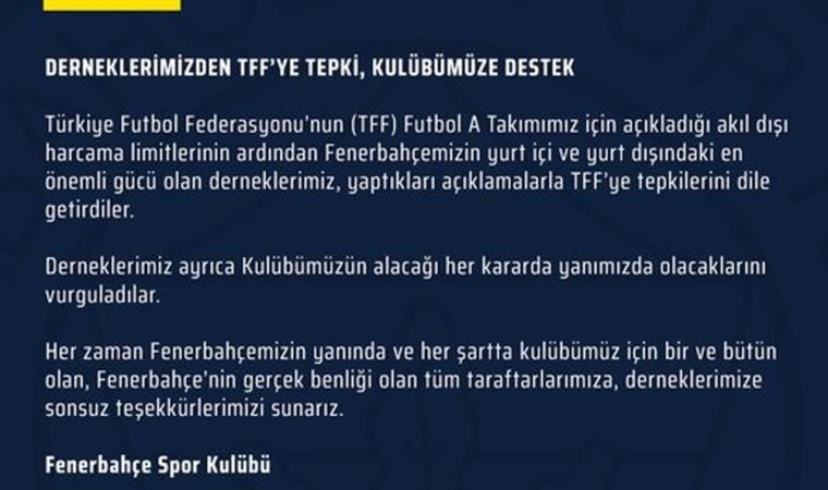 Fenerbahçe’den derneklere teşekkür