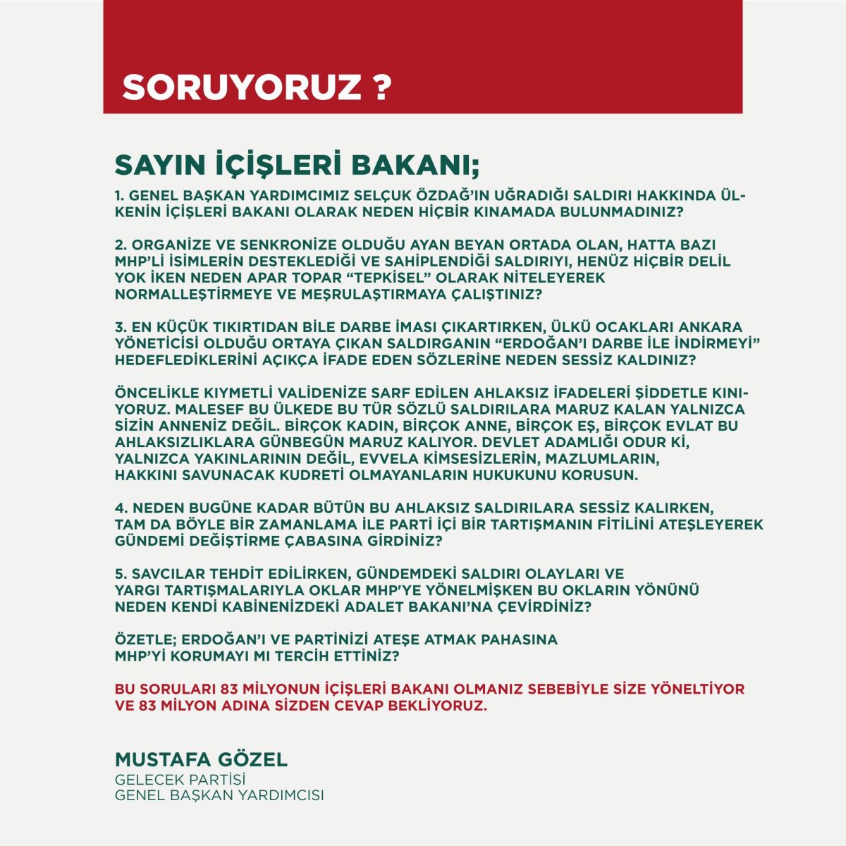 ‘Erdoğan’ı ve partinizi ateşe atmak pahasına MHP’yi korumayı mı tercih ettiniz?’ - Resim : 1