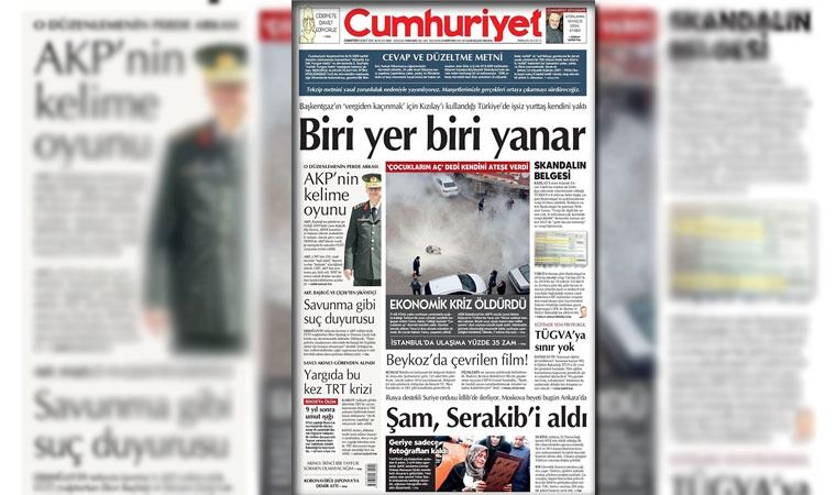 Gazetemiz Cumhuriyet'in manşeti, 2020'nin en iyileri arasında: 'Biri yer biri yanar'